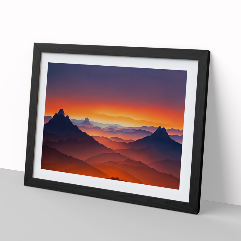 Urban Mountain Sunset - Framed Print, 25cm H x 34cm W x 2cm D, Black