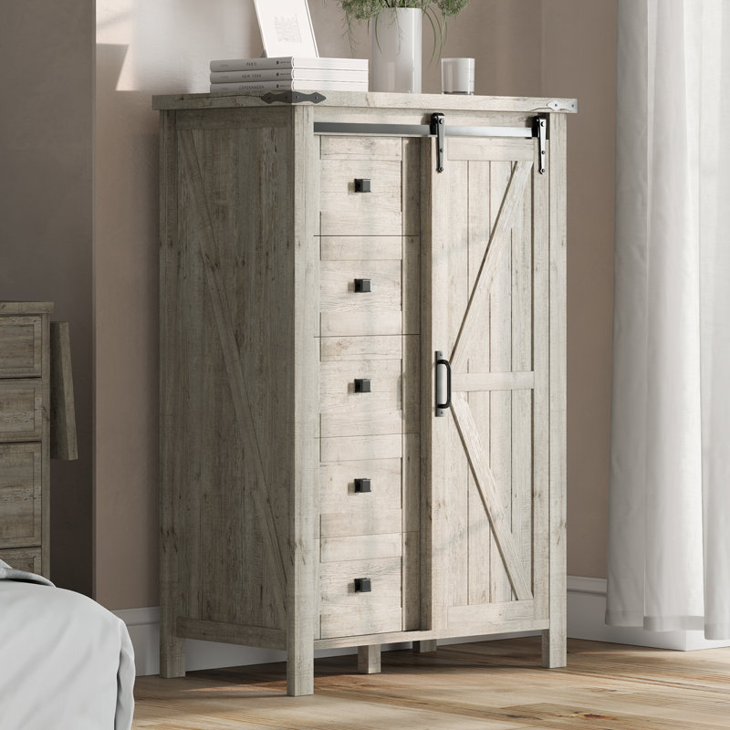 48" Tall Farmhouse 5 Drawers Dressers, Gray