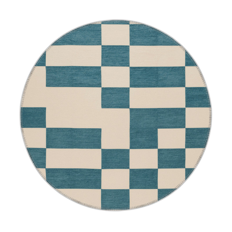 Tapis d'intérieur et d'extérieur à carreaux beige, Rond 5 pi