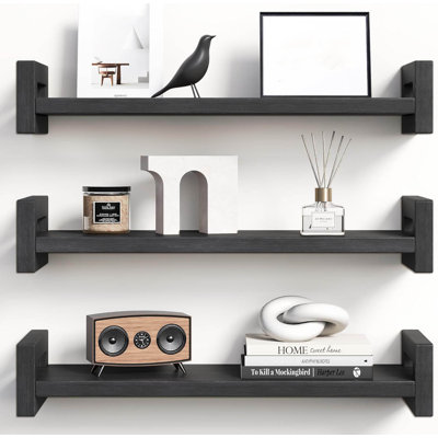 Set Of 3 Wood Floating Wall Shelves For Versatile Decor