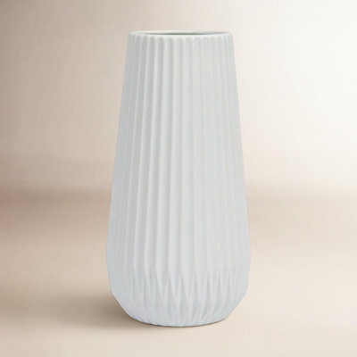 Round Stoneware Fluted Vase with Embossed Lines