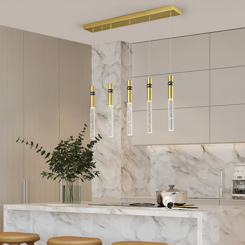 Luminaire suspendu pour salle à manger 5 lumières à DEL à intensité variable moderne et doré avec îlot de cuisine, ‎Or
