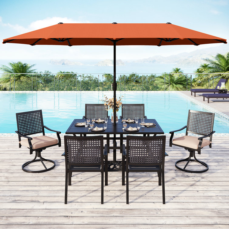 Alyah 6 - Person Metal Patio Dining Set with Rectangular Table , Cushions Included