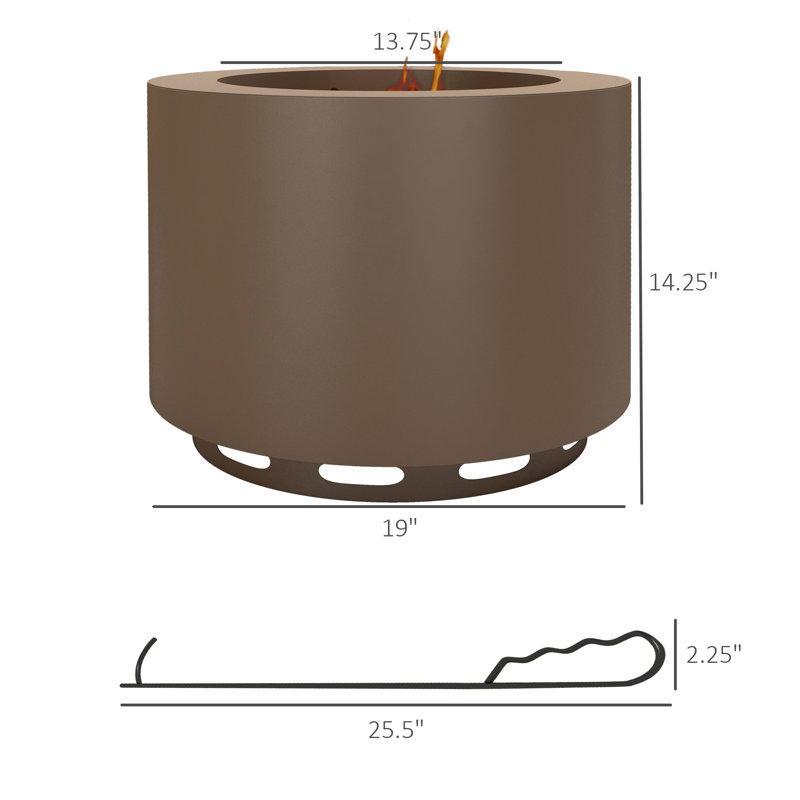 Avriana Round Steel Wood Burning Fire Pit, Bronze