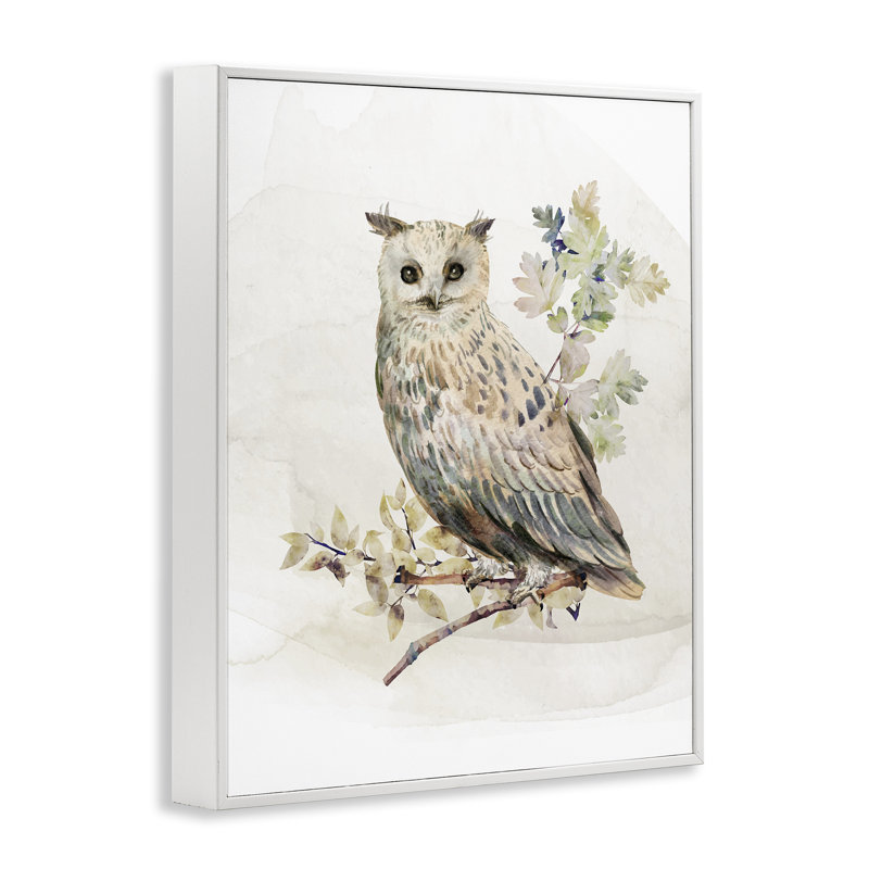 Hibou de forêt avec giclée encadrée de feuillage, design par CAD Designs, Encadrement giclée blanc côtier, H 30 po x l 24 po