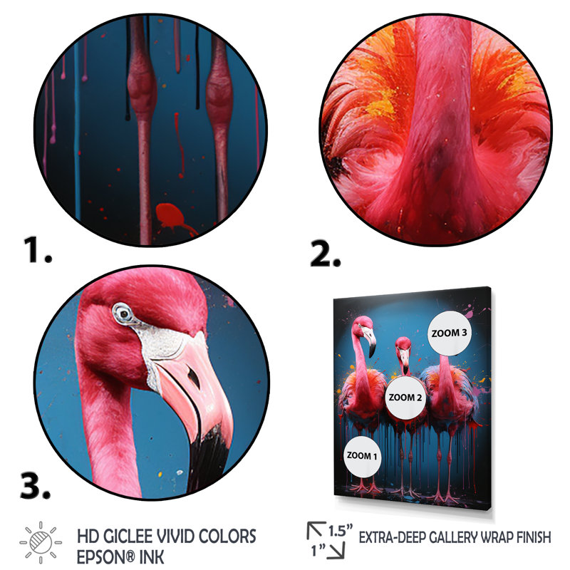 Flamingo Beach Family - art mural bord de mer tropical, Cadre photo noir, H 44 po x l 34 po x P 1,5 po