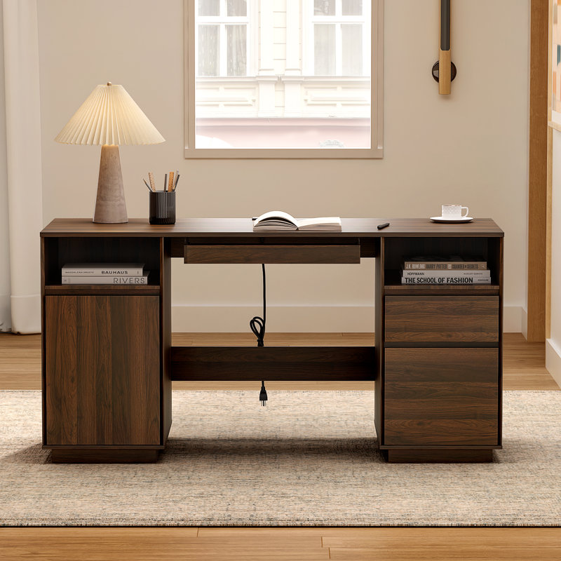 Bureau de direction d'ordinateur 59 "avec tiroir classeur 59" Farmhouse, Brun