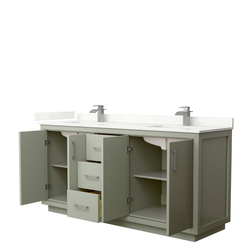 72'' W Double Vanity, Brushed Nickel, Giotto Quartz, Light Green