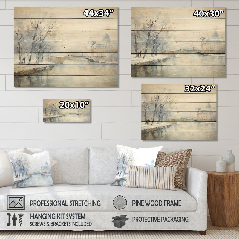 Winter Winter Eiffel Tower City Charm V - City Paris sur impression sur bois, H 10 po x l 20 po x P 0,78 po