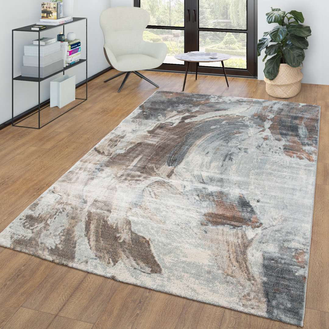 Abstract Cream/Brown/Gray Area Rug 17 Stories Rug 