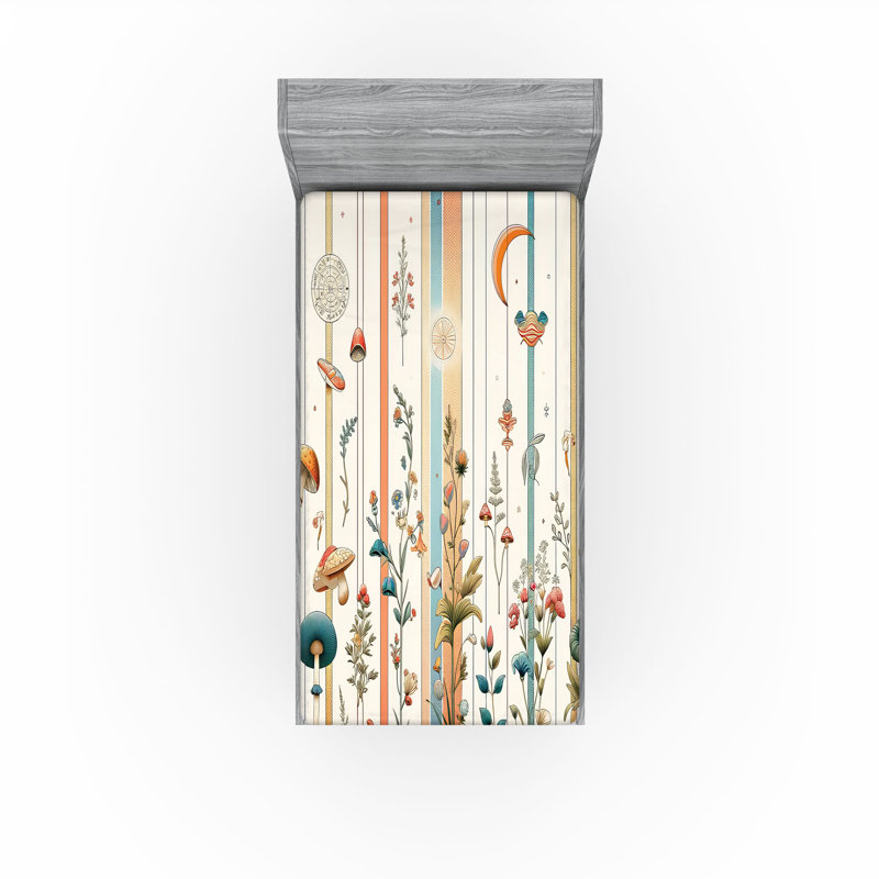 Drap-housse botanique Ambesonne_ Rayures bohémiennes Woodland_ Saumon bleu pétrole, Drap-housse simple TG