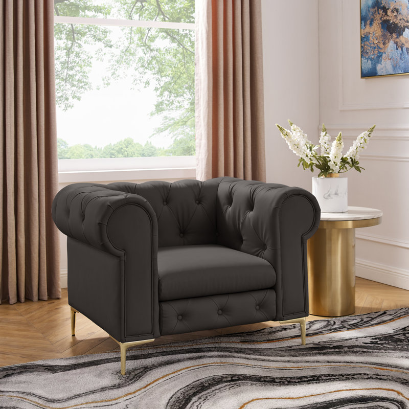Fauteuil Chesterfield 34 po, Similicuir brun