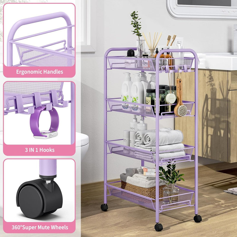 Metal Rolling Cart, Purple