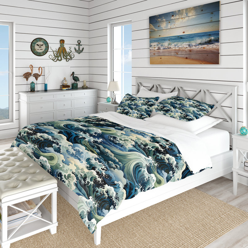 Vintage Beige Minimalism Floral Blossums Coastal Duvet Cover, King Duvet Cover + 2 King Shams