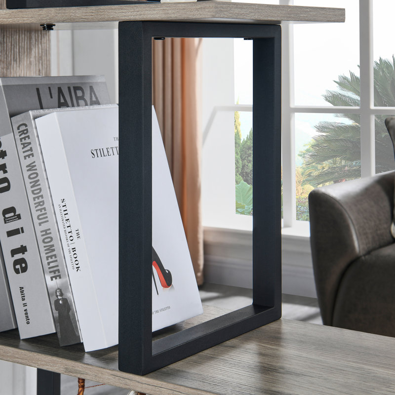 Urcino 160cm H x 90cm W Step Bookcase, Grey/Black