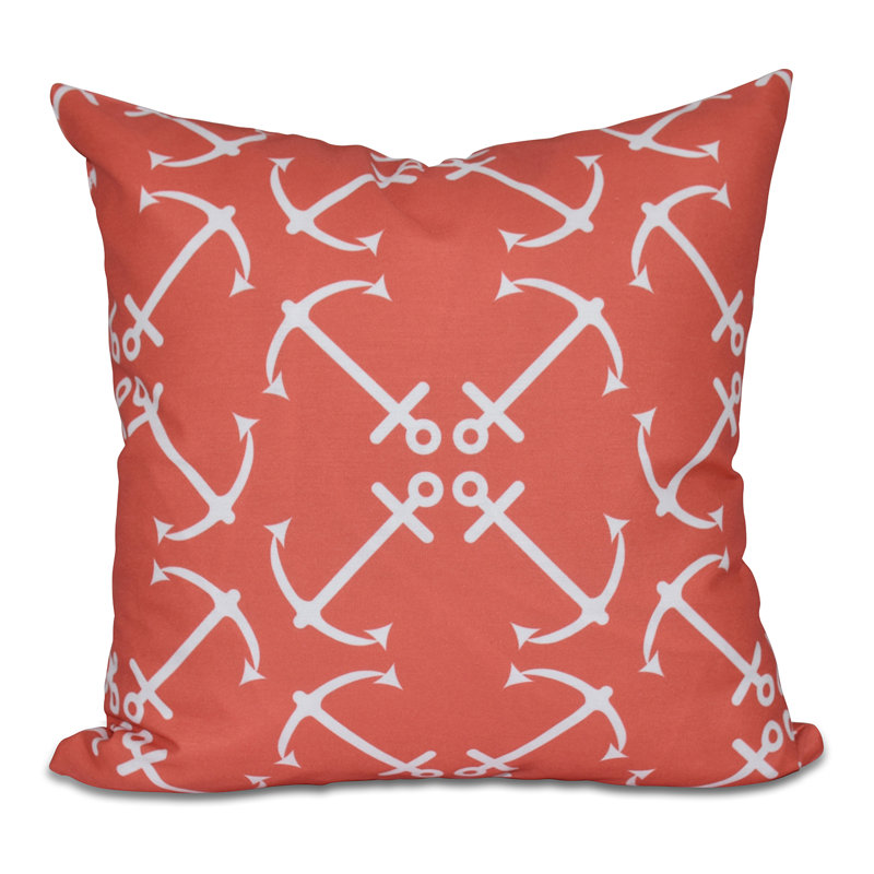 Anchor's Up Outdoor Square Pillow Cover & Insert, Orange, 18"H x 18"W