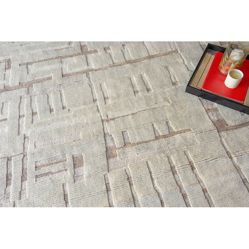 Calexico Wool Abstract Area Rug in Beige/Ivory, Rectangle 14' x 18'