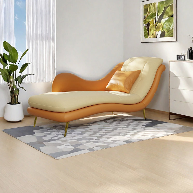 Chaise longue Robichaux , Orienté à droite, Orange/beige