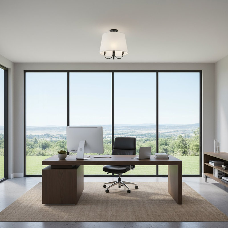 Plafonnier semi-encastré 3 lumières l 15,7 po, Noir