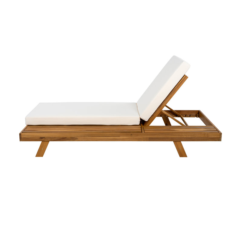 Aryan Patio Adjustable Acacia Wood Patio Chaise Lounge With Cushion, Teak