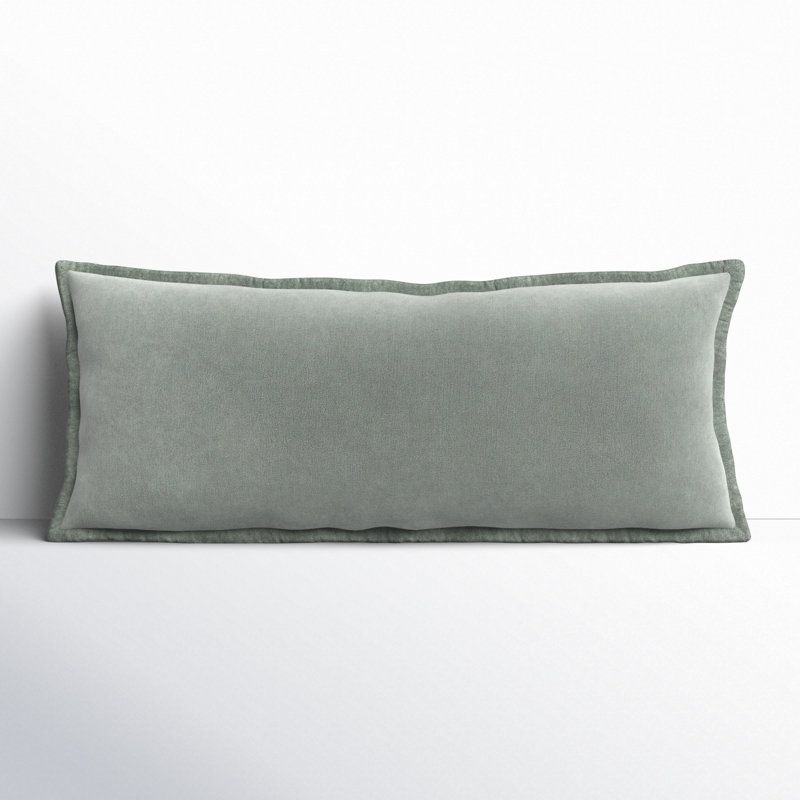Sage Cotton Lumbar Throw Pillow with Flanged Edges, 12" x 30"
