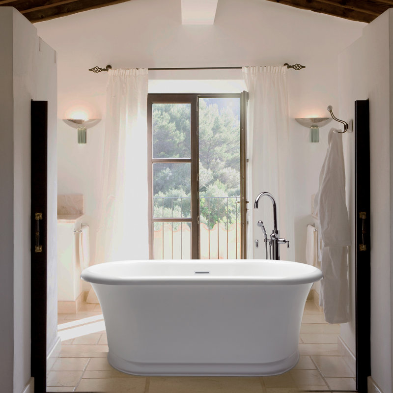 MTI Solutions Freestanding Soaking Solid Surface Bathtub, Acrylic CXL, 23.5" H x 65" W x 33.75" D