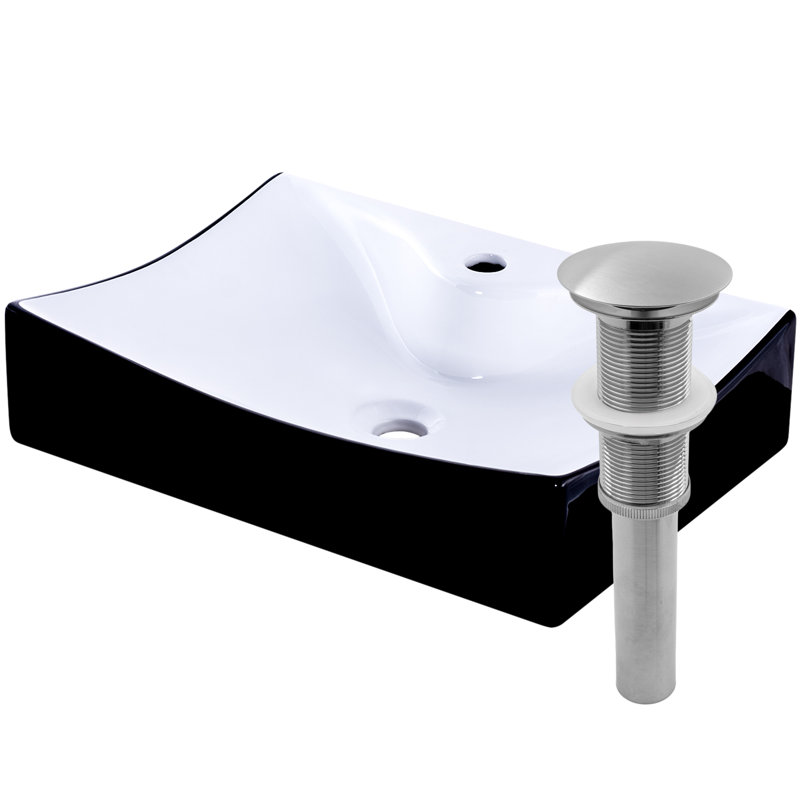 Lavabo de salle de bain vasque rectangulaire noir / blanc, Nickel brossé