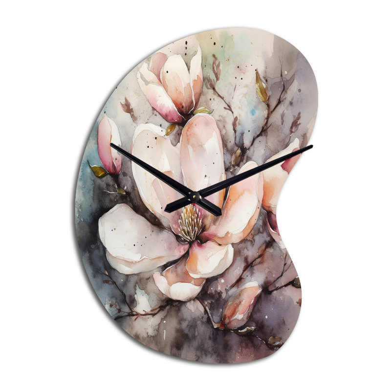Horloge murale asymétrique rose Magnolia Symphony I - Magnolias, Petit