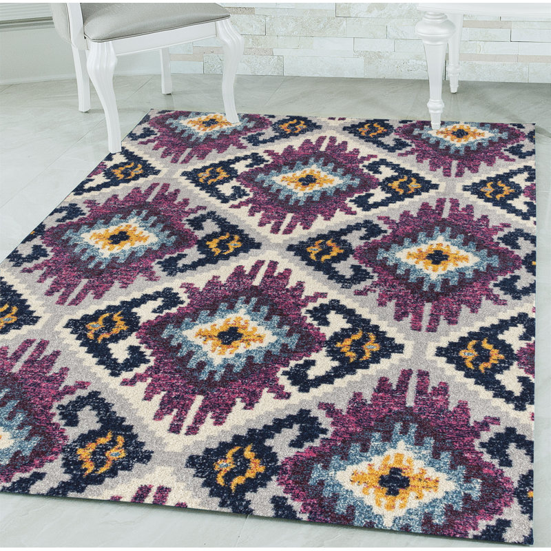 Tapis mauve / jaune / noir Brenner, Rectangle 9 pi 8 po x 13 pi 2 po