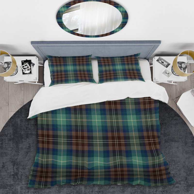 Ensemble de housse de couette en microfibre brun / vert 3 pièces, Housse de couette pour très grand lit et 2 très