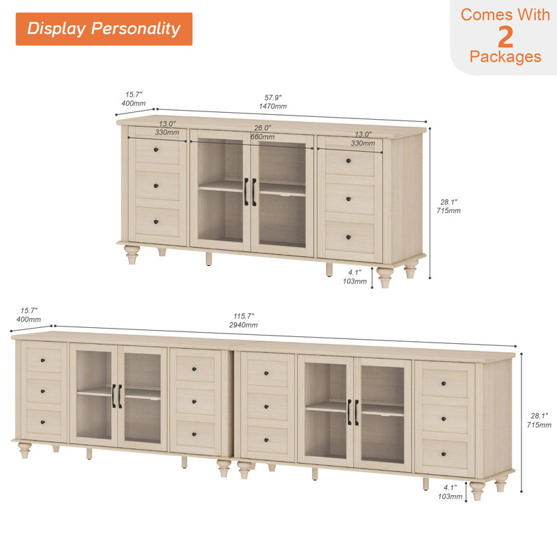 Crédence de rangement l 115,8 po, Beige clair