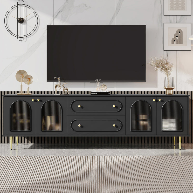 Meuble télé avec portes en verre cannelé