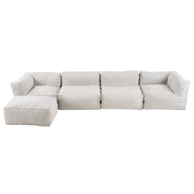 Dael Modern Coastal Outdoor Olefin L-Shaped Bean Bag Sectional Sofa With Ottoman