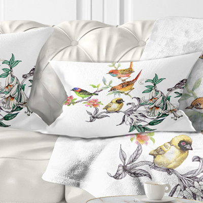 Tropical Flowers and Birds - Animal Printed Throw Pillow