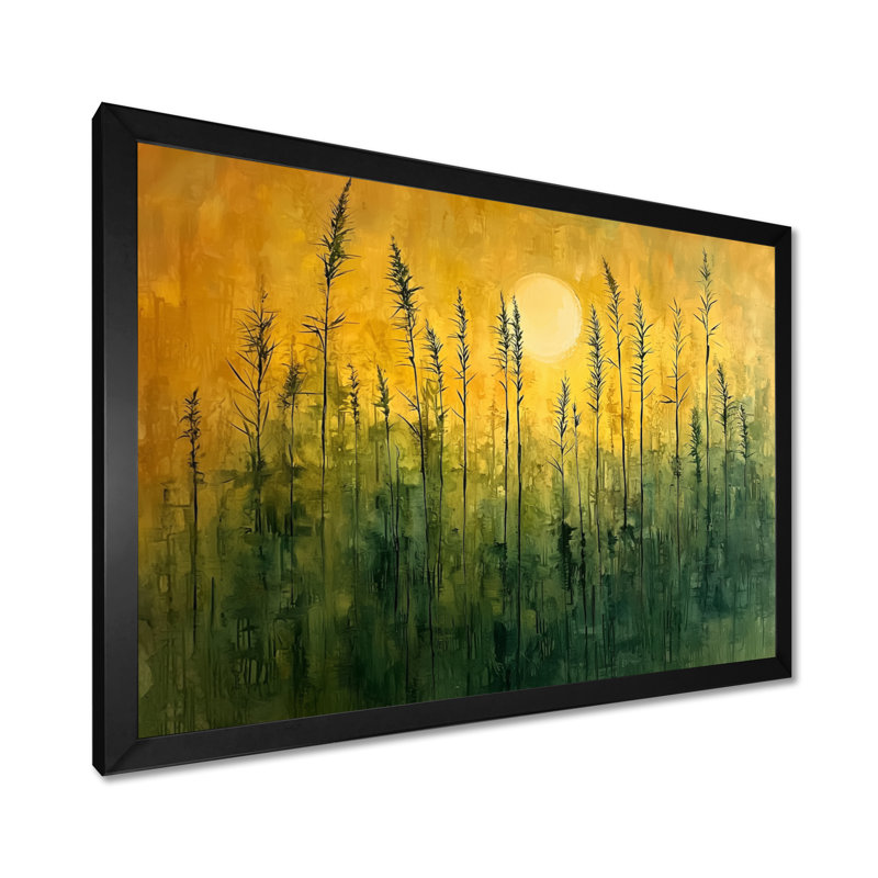 Lueur dorée de la forêt de bambou I - Art mural en bambou, H 12 po x l 20 po, Cadre simple, Noir