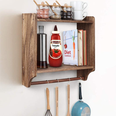2 Piece Spruce Solid Wood Accent Shelf with Towel Bar