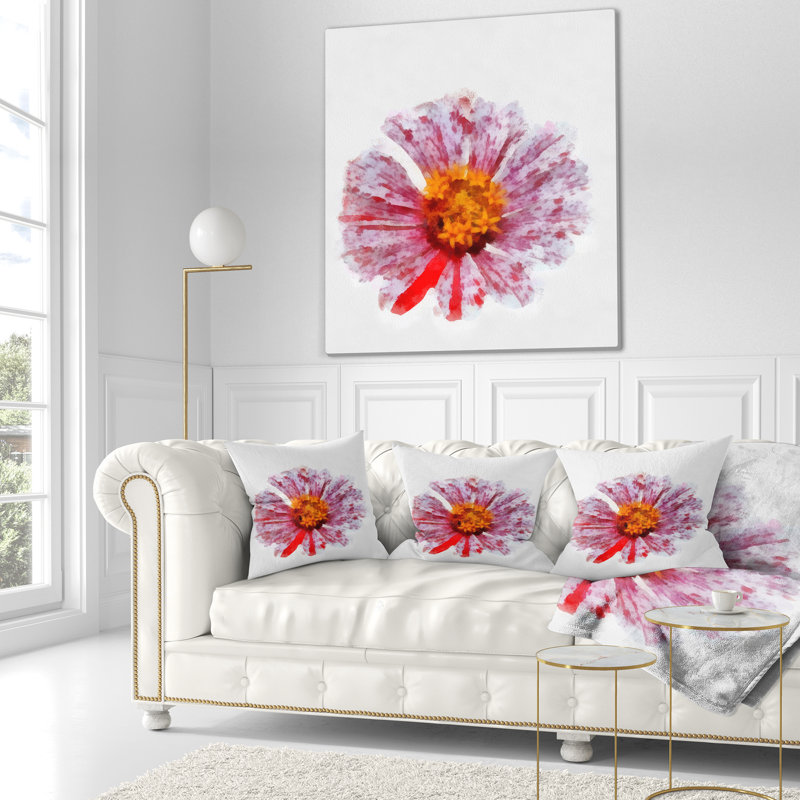 Grande fleur jaune rouge - coussin à imprimé floral, 18 po x 18 po, Coussin décoratif