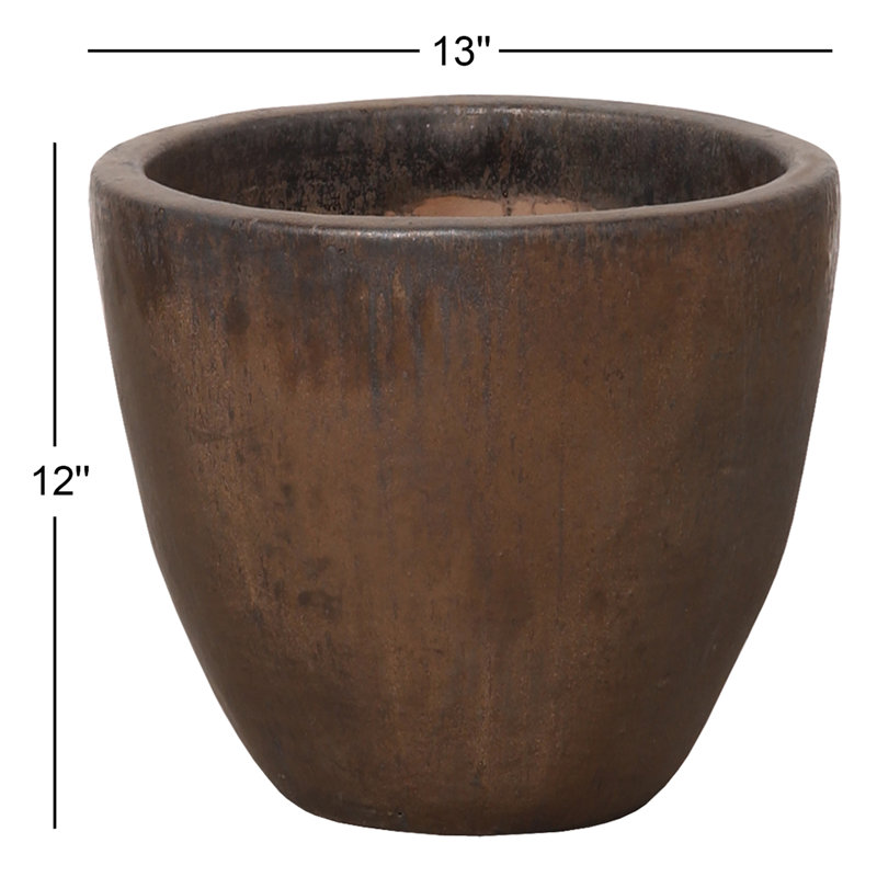 Silsbee Handmade Ceramic Planter, 12" H x 13" W x 13" D, Dark Brown