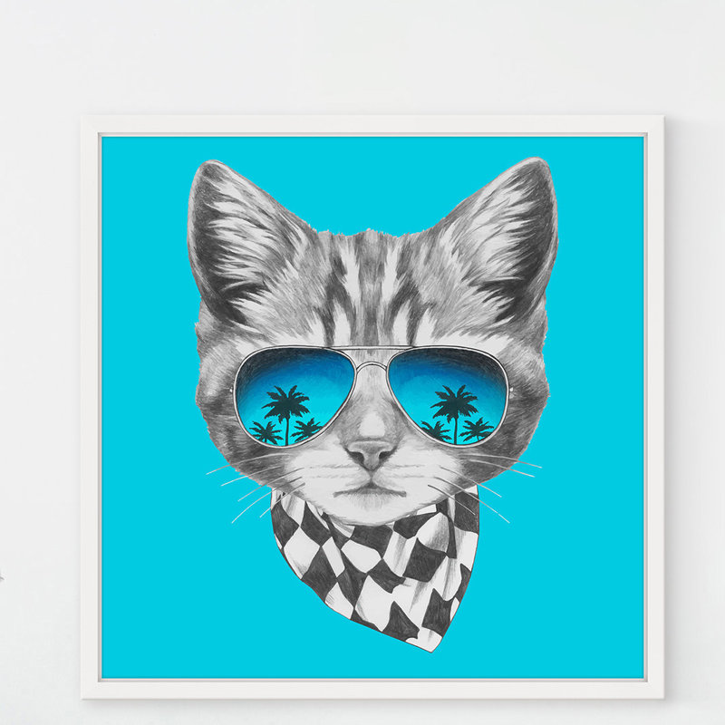 « palm avec cat », reproduction de peinture à l’aquarelle encadrée, H 12 po x l 12 po x P 1,5 po