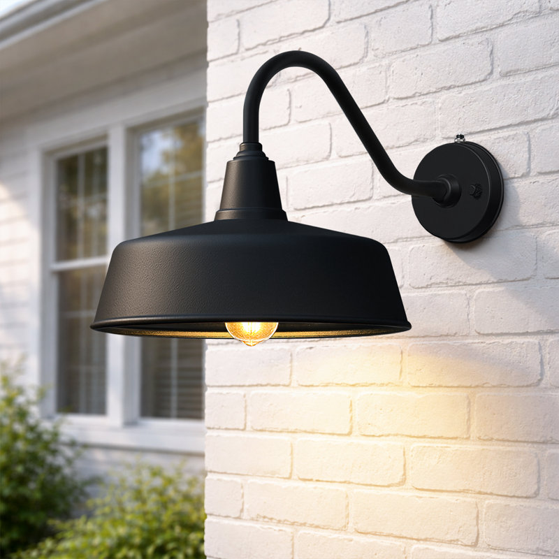 Bechard Black Finish Dusk To Dawn Outdoor Wall Barn Light, 12.3" H x 11" W x 18" D, 1 Light