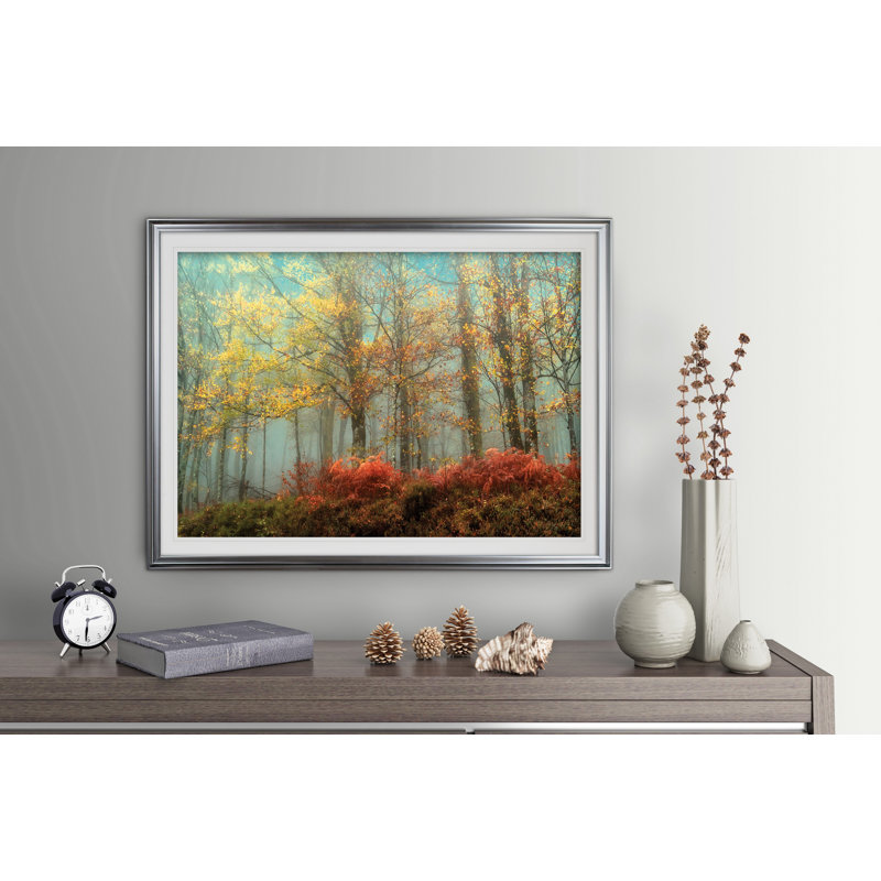 «Beeches», reproduction de peinture acrylique encadrée, H 28 po x l 38 po x P 1,5 po, Argent