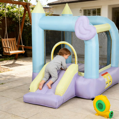 Tissu gonflable multicolore pour les jeunes, tissu 420d et 840d, aire de jeu spacieuse deux, glissade avec rampes, standard UL, piquets de sol 3 à 8 ans, fabriqué en enceinte à mailles hautes 420d / 840d, six