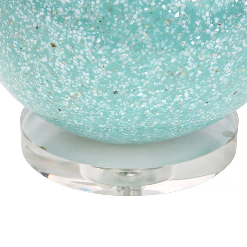 Green Mother of Pearl Sand Table Lamp with White Linen Shade