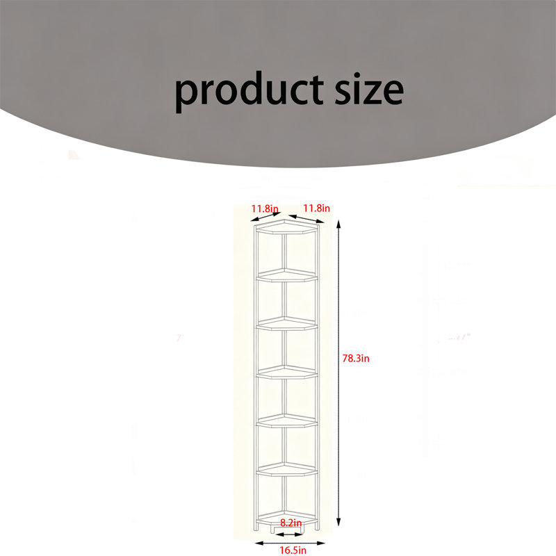 Tablette d'angle, bibliothèque d'angle, tablette verticale, H 53,5 po x l 11,8 po x P 11,8 po
