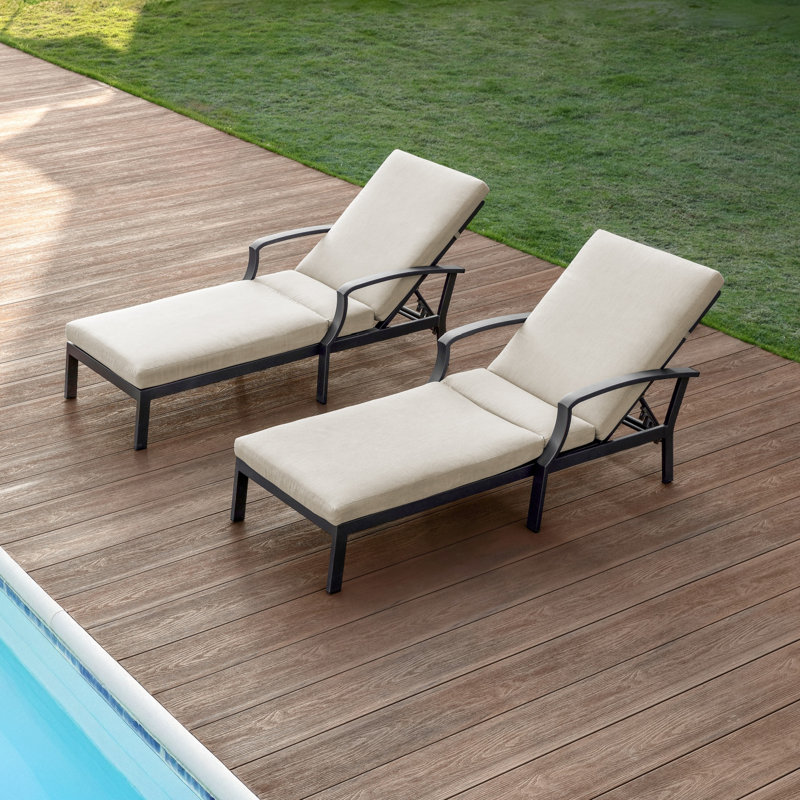 SeeHill Pool Lounge Chair, Aluminum Outdoor Chaise Lounge with Thick Cushion, Outdoor Lounger Pool Furniture with 6-Position Adjustable Backrest, Patio Lounge Chair for Outside, Deck
