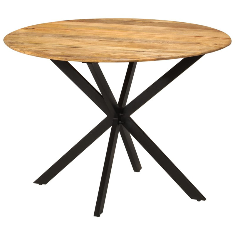 Altha Round Solid Wood Top Metal Base Dining Table, Light Brown