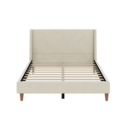 Modern Upholstered Platform Bed with Wingback Headboard