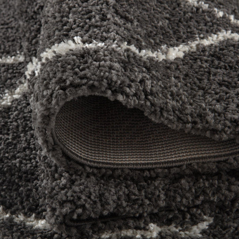 Moroccan Shaggy Collection Rugs Boho Design in Dark Grey/Ivory, Rectangle 160 x 230cm