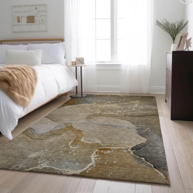 Tapis brun Cerrito AMF517 lavable à la machine de qualité supérieure, Rectangle 5 pi x 7 pi 6 po
