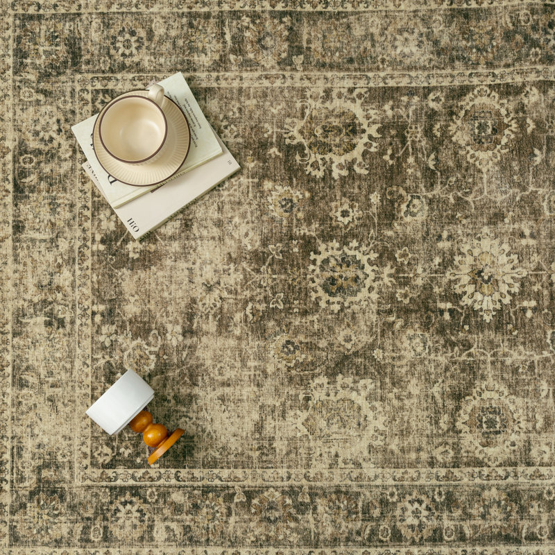 Virelle Vintage Persian Area Rug With Machine Washable & Non-Slip, Brown, Rectangle 5' x 7'